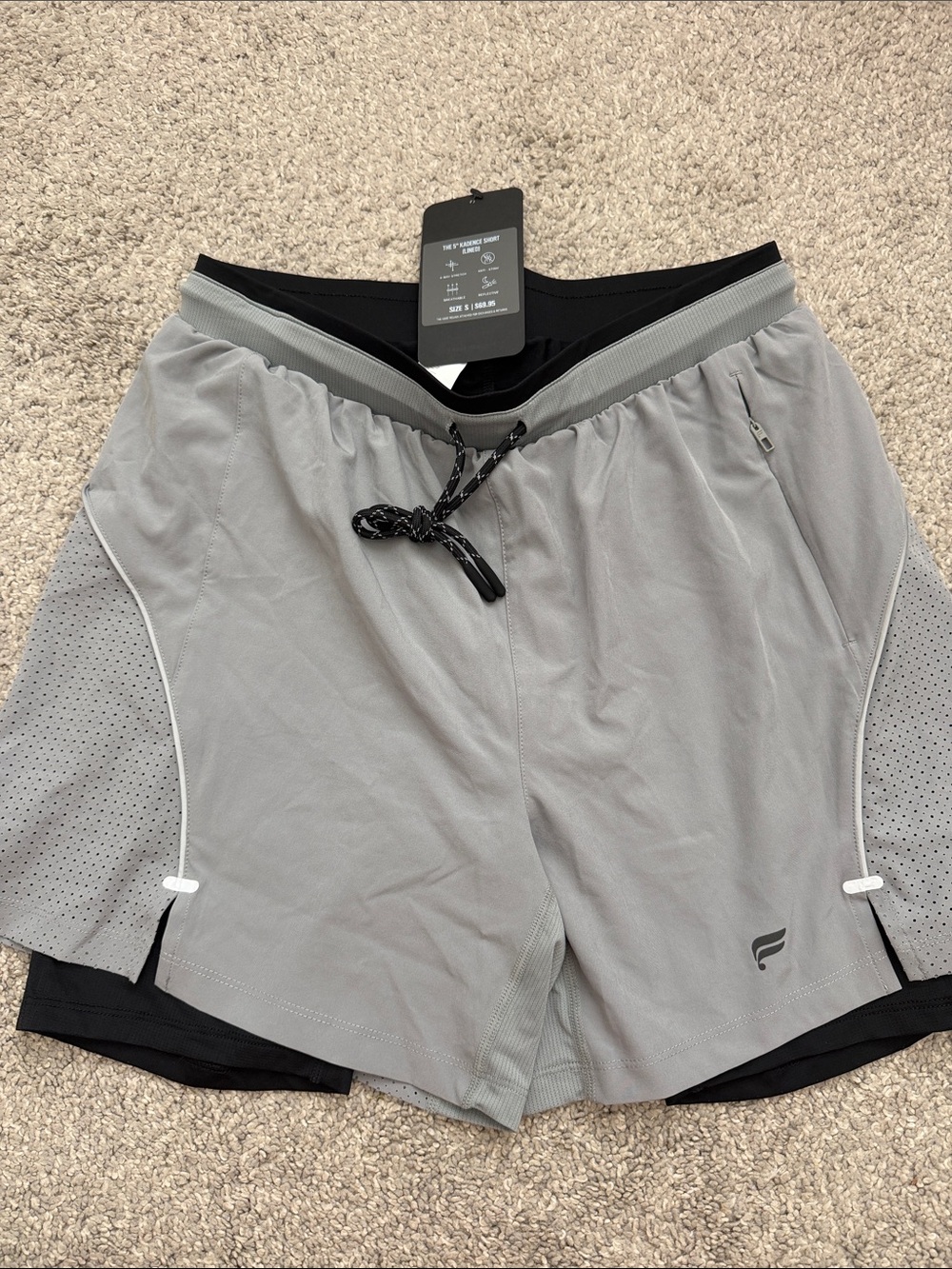 Men's Gray Performance Running Shorts with Inner Liner fabletics size small